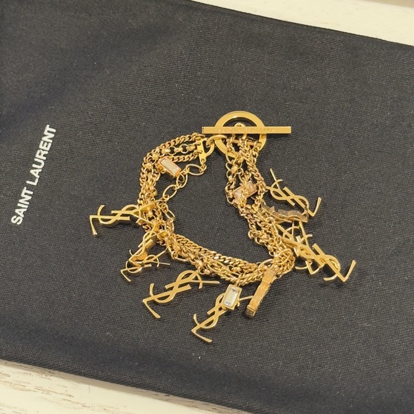 YSL CASSANDRE MULTI-CHAIN BRACELET IN METAL AND RHINESTONE (Size SMALL) - Picture 5 of 12